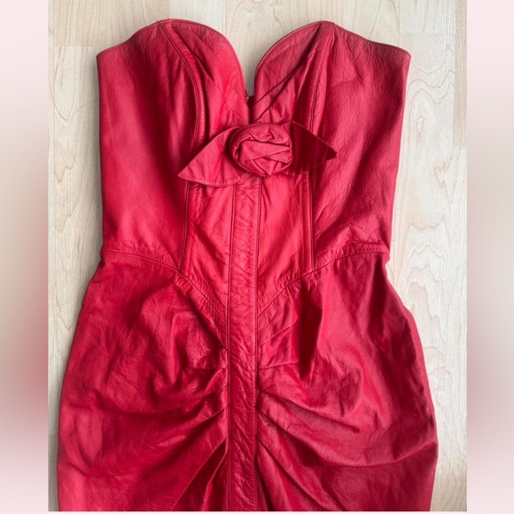 Karen Okada Vintage Red Leather Strapless Corset Midi Dress - XS - Picture 5 of 6